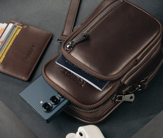 Dark Brown Leather Phone Bag