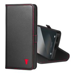 Black with Red Detail Leather Case for Galaxy S25 Edge