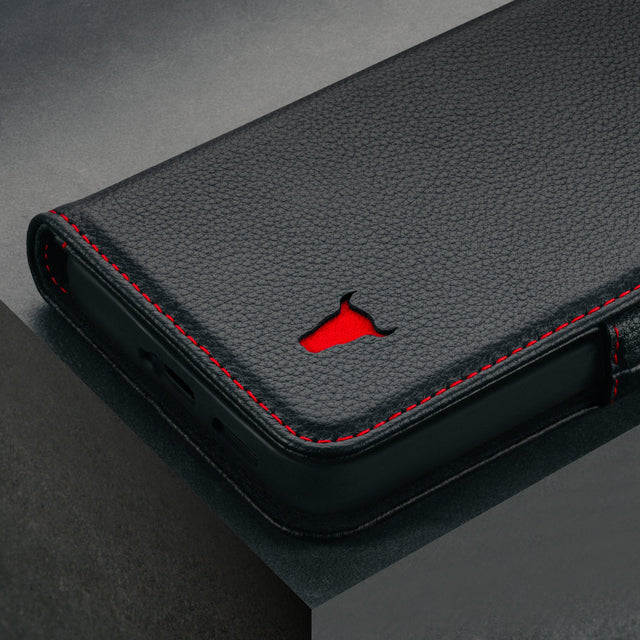 Black with Red Detail Leather Case for Galaxy S25 FE