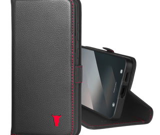 Black with Red Detail Leather Case for Galaxy S25+
