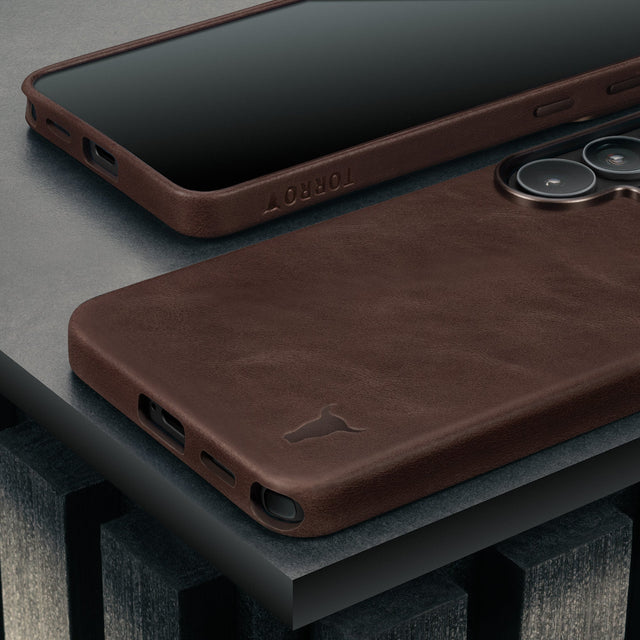 Dark Brown Leather Bumper Case for Galaxy S26 Ultra