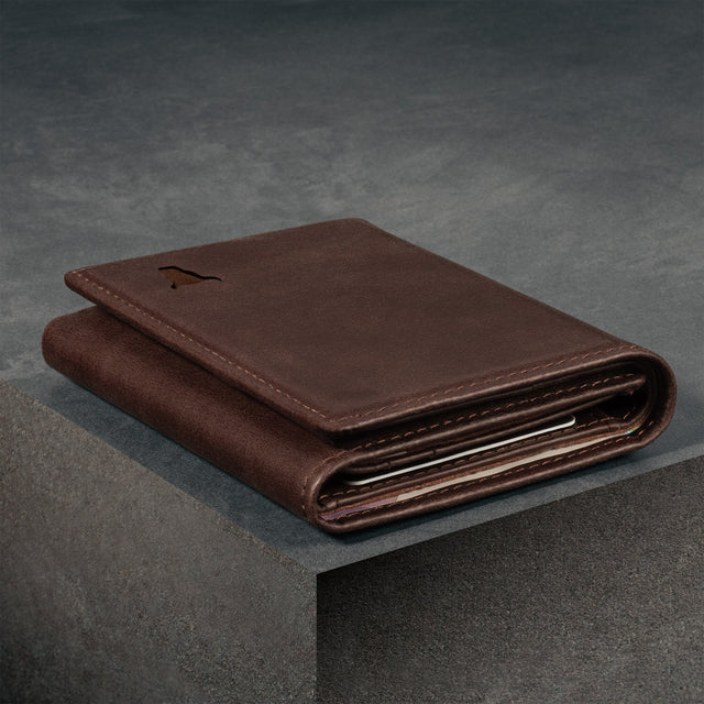 Slim profile of the Dark Brown Trifold Leather Wallet