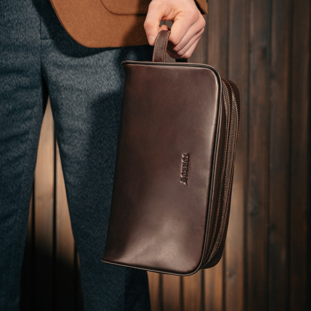 Dark Brown Leather Wash Bag