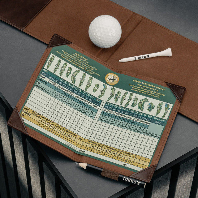 Detachable scorecard holder from the Dark Brown Golf Scorecard Holder and Yardage Book Cover