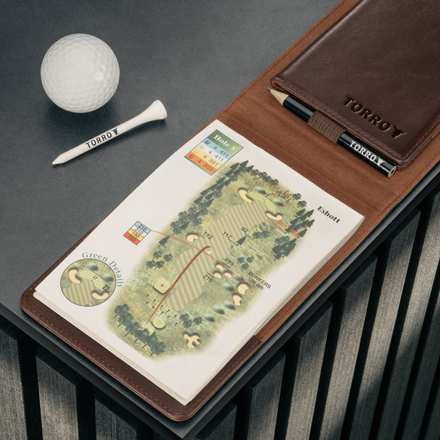 Inside the Dark Brown Golf Scorecard Holder and Yardage Book Cover