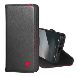 Étui portefeuille en cuir noir avec détails rouges TORRO